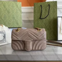Designers de luxo de qualidade de 10a de 10 cm 22 cm de bolsa pequena marmont feminino real bolsa de aba acolchoada bolsa crossbody crossbody saco de corrente de ouro preto com caixa