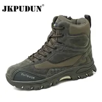 Tactical Military Combat Boots Men Genuine Leather US Army Hunting Trekking Camping Mountaineering Winter Work Shoes Bot JKPUDUN L288O