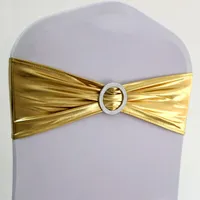 10pcs or 50pcs Metallic Gold Silver Stretch Spandex Chair Sash Band Lycra Wedding Bow Tie For el Banquet Decoration 220811