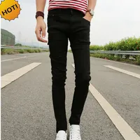 Nova primavera verão jeans skinny masculino calça calças de calça preta apertada calça lápis barata homens whole240c