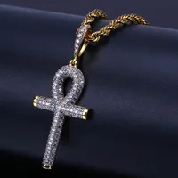 Hip Hop egiziano Ankh Key Cross Cipndant Necklace ghiacciato in argento in argento in argento Ploved zircone Pendant Necklace2302