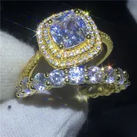Brand lovers Engagement ring set Yellow Gold Filled 925 silver wedding bands rings for women men 3ct 5A zircon cz Jewelry258j