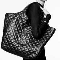 58x48x8cm icare maxi orijinal deri büyük logo tote çanta tasarımcısı lüks el çantaları kadınlar alışveriş çanta çanta kadınları siyah kılıf çanta
