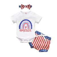 Clothing Sets Pieces Baby Girls Boys Suit Set Independence Day O-Neck Short Sleeve Romper Shorts Headband Summer 0-24 MonthsClothing