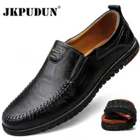 Genuine Leather Men Shoes Luxury Brand Casual Slip on Formal Loafers Moccasins Italian Black Male Driving JKPUDUN 220802