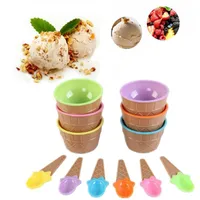 Miski 6PCS Kolorowe lody miski stożkowe łyżka plastikowa impreza dla dzieci w stylu deser mała kuchenna akcesoria