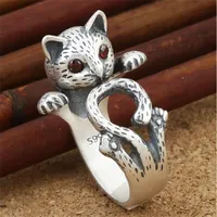 Hochwertiger Retro Red Eye Lucky Cat Band Ringe Mode wilde Persönlichkeit Leopardenkopf Ring Ladies Verstellbares Schmuck Geschenk AB949