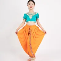 Etnik Giyim Hindistan Sarees Çocuk Performans Set Kumaş Kız Lehenga Choli Belly Dancing Takımcılar İki Parça Bluz Pantolon Pantolon Pantolon
