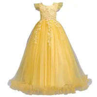 Fancy Princess Party Dresses for Girls Long Sleeveless Flower Kid Prom Wedding Children Dress1 Girl's238W