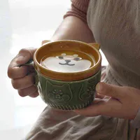 Japons bonito caneca criativa cermica shiba inu panda xcara de caf com tampa casa casal leite caf da manh xcara de gua T220810