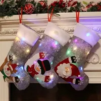 Noel Dekorasyon Şeker Çorapları Gri Noel Ağacı Kolye Işıklarla Büyük Noel Stokları Noel Hediye Çantası