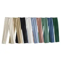 Women's Pants Capris TRAF Women Chic Fashion Office Wear Straight Vintage High Waist Zipper Fly Female Trousers Mujer 220830