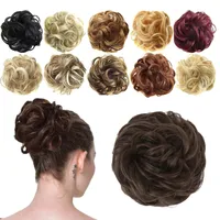 Lans Messy Bun Hair Piece Updo Buns Extension Elastic Band Pieces女性用の縮れた縮れた巻き