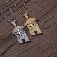 Hip Hop Jesus Head Pendant Necklace Gold Silver Plating with Rope Chain Tennis Chain Iced Out Full Zircon Mens Necklace224n
