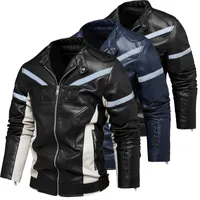 fashion plush coat leather jacket Motorcycle PU clothing reflective stripe business casual jacket autumn and winter