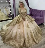 Princess Gold Quinceanera Dresses 2022 Long Sleeves Applique Beading Sweet 16 Dress Pageant Gowns vestidos de 15 anos C0811G03