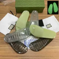 2022 Designer-Objektträger Herren Frauen Pantoffeln Sandalen Luminhaltige Gummi-Rutschen Sandale Flachbrief Mode Schuhe Strand Flip Flops 35-46