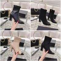Designer Ankle Boots Fashion Women Boot Elastic Suede Leather Knight Booty Round Toe Side Zipper Party Booties