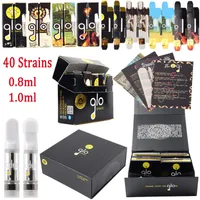 40 Strains Packaging Glo Atomizers Vape Cartridges 0.8ml 1ml Empty Cartridges 510 Thread Ceramic Coil Thick Oil Vaporizers E Cigarettes Starter Kits