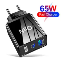 65W Gan USB Wall Charger PD Smart Fast Charging Cellen Charging Head Travel Power Adapter para iPhone 13 14 iPad Huawei Xiaomi Samsung