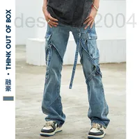 Designer de jeans masculin en 2022 MENSEMENT Spring and Summer Fashion Brand coréen lâche vêtements de travail multi-pocheur pantalon long décontracté.