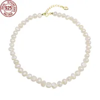 S925 Colliers de perles d'eau douce en argent sterling naturel Baroque PE