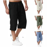 Мужские шорты летние повседневные хлопковые льняные брюки стропов спортивные брюки, пробуждающие укороченный груз для мужчин чистый цвет короткий 72ul#