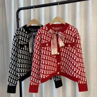Kadın Sweaters Moda Tasarımcısı Fransız Tarzı Kırmızı Örgü Hardigan Kadın Bow Blof Kısa Kazak Ceket