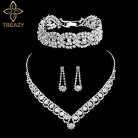 Designer de pulseira Trezy Silver Color Rhinestone Crystal Bridy Jewelry Sets para Brincos de colar para mulheres Conjunto de pulseiras Acessórios para casamento