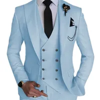 Fashion Smart Business Sky Blue Kostüm Homme Wedding Men Suits Sapel Bräutigam Tuxedos Terno Maskulino Prom Blazer 3 Stück 220817