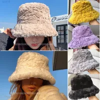 Winter Faux Fur Fluffy Bucket Hats Women Autumn Outdoor Thick Warm Hat Soft Furry Fisherman Cap Girl Fashion Panama Sun Cap 2022 Y220818