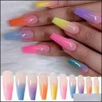 False Nails 24Pcs/Set Reusable Nail Tips Fl Er Rainbow Gradient With Designs Press On Art Fake Extension Drop Delivery 202 Toptrimmer Dhkzy