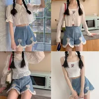 Women&#039;s Shorts All-Match Retro Jeans High Waist Lace Edge Fashion Polyester Summer Female Girls Sweet Cute Casual