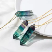 Decorative Objects & Figurines 1PC Rainbow Fluorite Double Point Pendant Colorful Healing Stone Natural Crystal Hexagonal Column Necklace