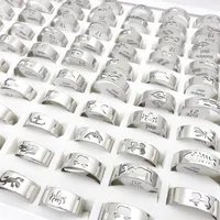 Whole 100PCs Lot Men's Women's Stainless Steel Band Rings Laser Cut Patterns Polished Fashion Jewelry Ring Party Fav239m