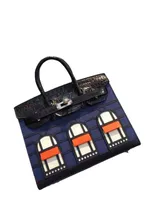 Tasarımcı totes Herme birkinss mini ev çantası renk eşleşen deri palmiye baskı eşleşen Amerikan timsahı deri saf el balmumu iplik