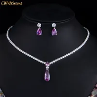 CWWZircons Top Red Purple Cubic Zirconia Water Drop Fashion Women Engagement Party Jewelry Set for Wedding Bridesmaid Gift T525 220818