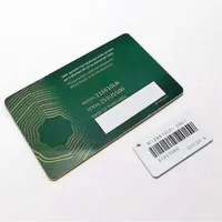 Cartes de garantie de sécurité verte de haute qualité Carte de voyage de montre en plastique 3d modèle d'impression personnalisé numéro de série de gravure tag2321