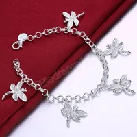 925 Sterling Silver Five Dragonfly Bracelets Chain For Women Wedding Engagement Party Jewelry