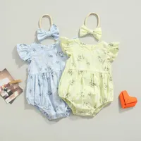 Rompers Summer Baby Girl Girls Floral Impresor Cotton Capital Casual Sleuwer Manio Manio Pein Band 2 PCS Set para Girlsrompers Rompersrompers