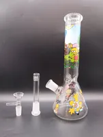 10.5 inch Colorful Thick Glass Water Bong Hookahs with Cartoon Pattern Smoking Pipes for Female 18mm