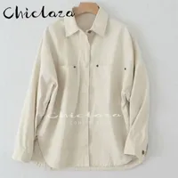 Chiclaza Kadın İlkbahar ve Sonbahar Moda Sıradan Gevşek Ceketler Ceket Kadın Katı Yakası Tek Göğüslü Denim Ceket 220819