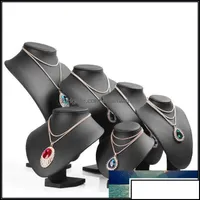 Mannequin Black Pu Leather Neck Shelf Models Necklace Pendant Holder Bust Jewelry Display Stand Show Storage Drop Deliver Chainworldzl Dhveg