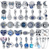 Charms Plata de Ley 925 Original Ehe Eye Owl Heißluftballon Blau für Pandora 'Armband DIY -Schmuckzucht