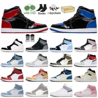 Jumpman Basketball 2022 1 1s with Shoes Box Rebellionaire Banned Og Patent Bred Royal Beige Red University Blue Paris Shadow Linen Mens