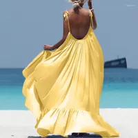 Boho Maxi Dress Femmes Spaghetti Strap sans dos long 2022 Sexy Summer Party Bohemian Beach Robes Vestidos Robe Femme