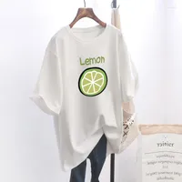 여자 티셔츠 탑 여성 2022 Mujer Camisetas Avocado Green 만화 라운드 넥 캐주얼 한 느슨한 여름 셔츠 Ropa Para Mujeres de Moda