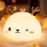 Night Lights Rechargeable LED Deer Lamp RGB Soft Silicone Touch Control Bedside Light Kids Children Cute Desk Lamps Bedroom DecorNight