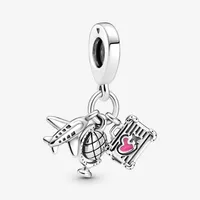 100% 925 STERLING Silver Airplane Globe Suitcase Charm Slee