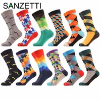 Sanzetti 12 أزواج الكثير مضحك chaussette Homme Crew Diamond Argyle Colorful Men's Dress Socks Cofted Cotton Socks226z